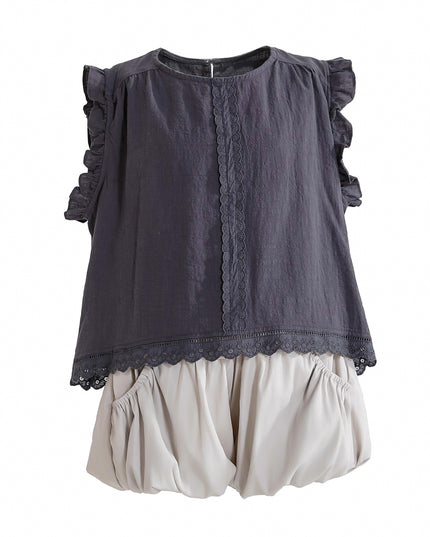 kids atelier sweet cactus Gray Lace Shorts Set
