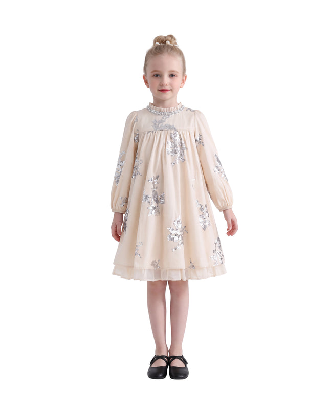 kids atelier sweet cactus Cream Silver Floral Appliqué Dress