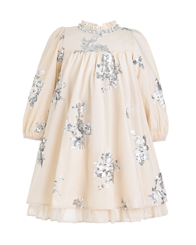 kids atelier sweet cactus Cream Silver Floral Appliqué Dress