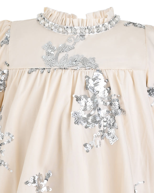kids atelier sweet cactus Cream Silver Floral Appliqué Dress