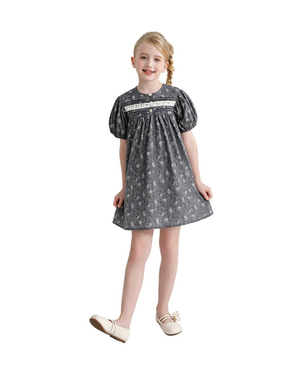 kids atelier sweet cactus Gray Floral Lace Dress