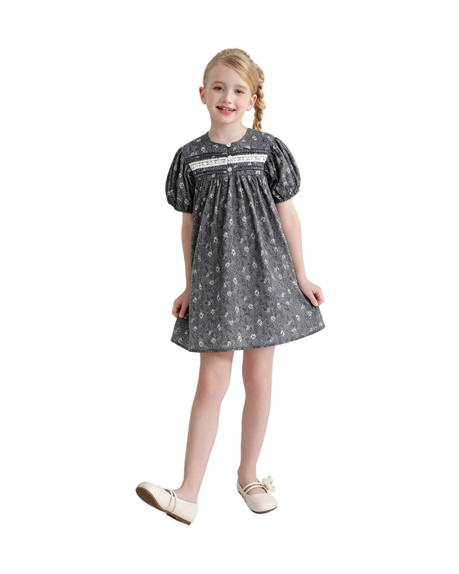 kids atelier sweet cactus Gray Floral Lace Dress