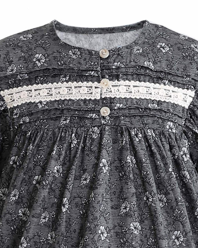 kids atelier sweet cactus Gray Floral Lace Dress