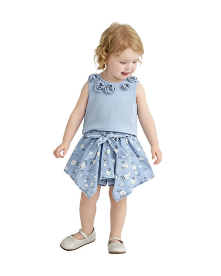 kids atelier sweet cactus Blue Floral Bow Short Set