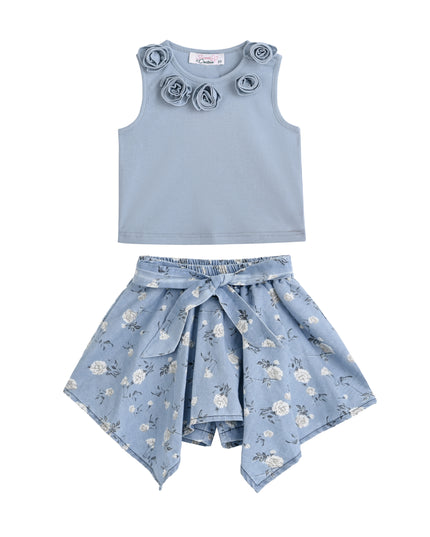 kids atelier sweet cactus Blue Floral Bow Short Set