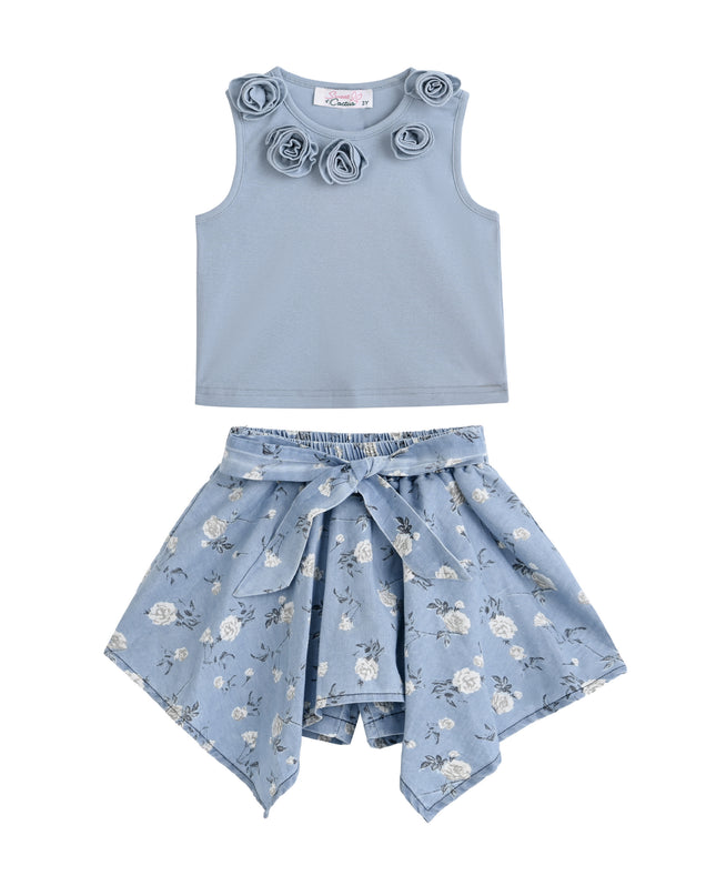 kids atelier sweet cactus Blue Floral Bow Short Set
