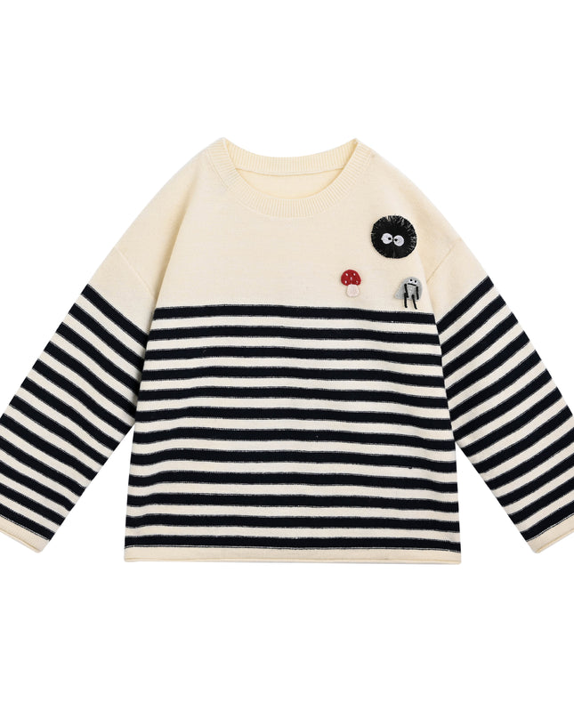 kids atelier sweet cactus Cream Striped Character Sweater