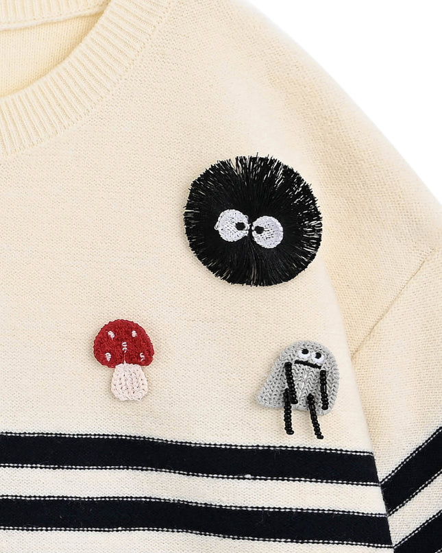 kids atelier sweet cactus Cream Striped Character Sweater
