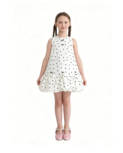 kids atelier sweet cactus Beige Polka Dot Bow Dress