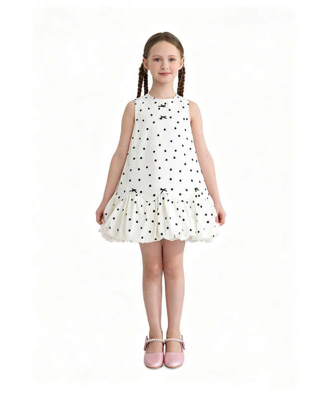 kids atelier sweet cactus Beige Polka Dot Bow Dress