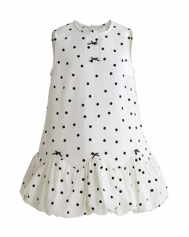 kids atelier sweet cactus Beige Polka Dot Bow Dress