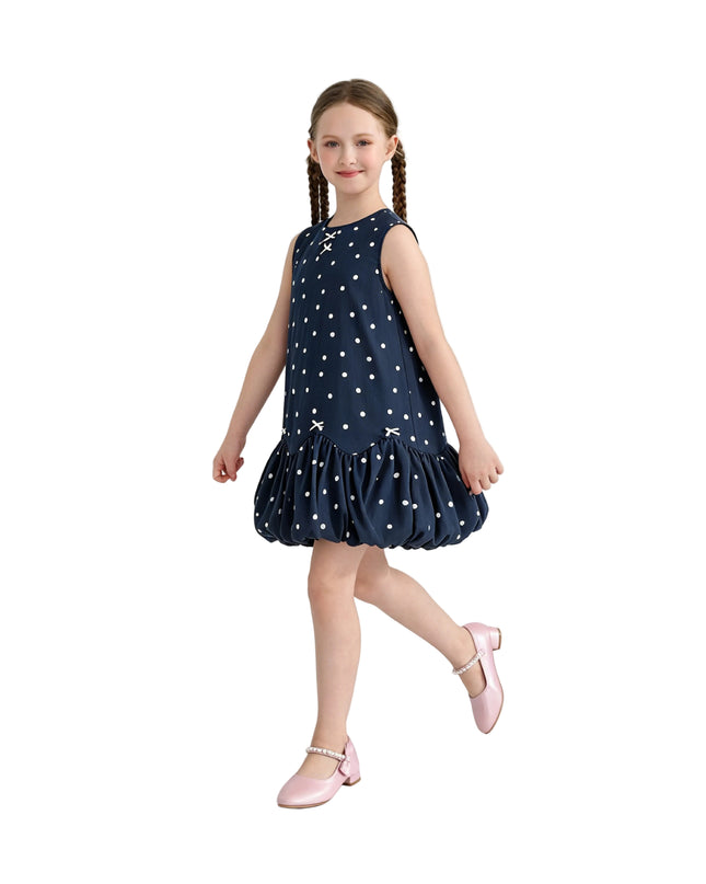 kids atelier sweet cactus Navy Polka Dot Bow Dress