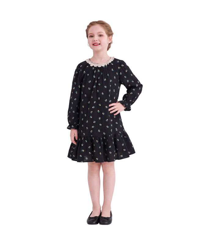 kids atelier sweet cactus Dark Floral Lace-Collar Dress