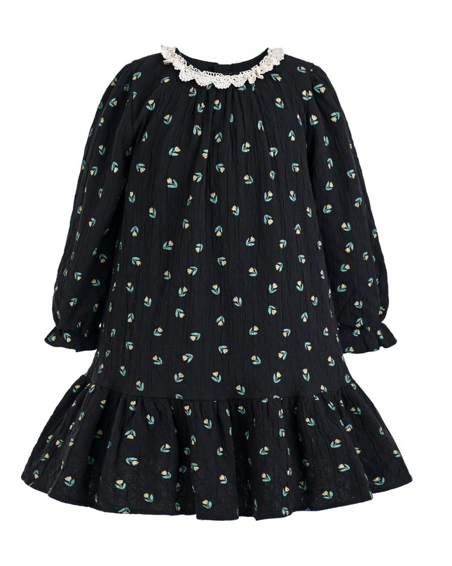 kids atelier sweet cactus Dark Floral Lace-Collar Dress