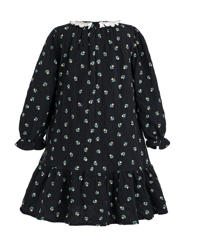 kids atelier sweet cactus Dark Floral Lace-Collar Dress