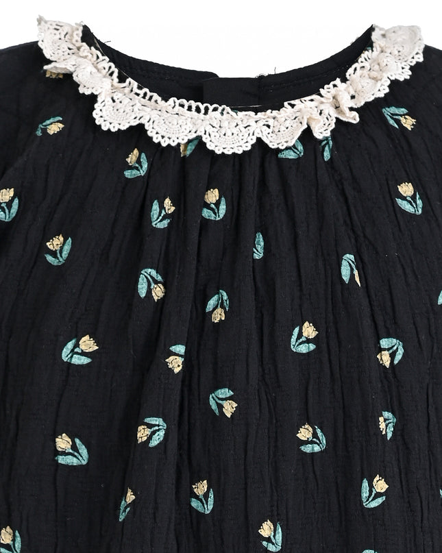kids atelier sweet cactus Dark Floral Lace-Collar Dress