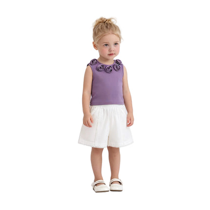kids atelier sweet cactus Purple Rosette Top and Lace-Trim Shorts Set