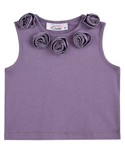 kids atelier sweet cactus Purple Rosette Top and Lace-Trim Shorts Set