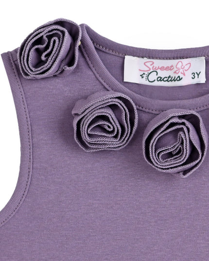kids atelier sweet cactus Purple Rosette Top and Lace-Trim Shorts Set