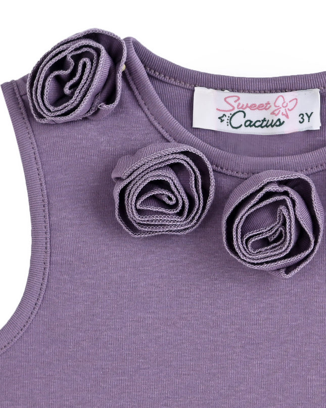 kids atelier sweet cactus Purple Rosette Top and Lace-Trim Shorts Set