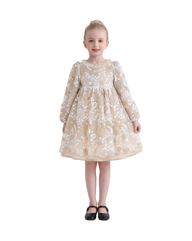 kids atelier sweet cactus Champagne Floral Embroidered Dress