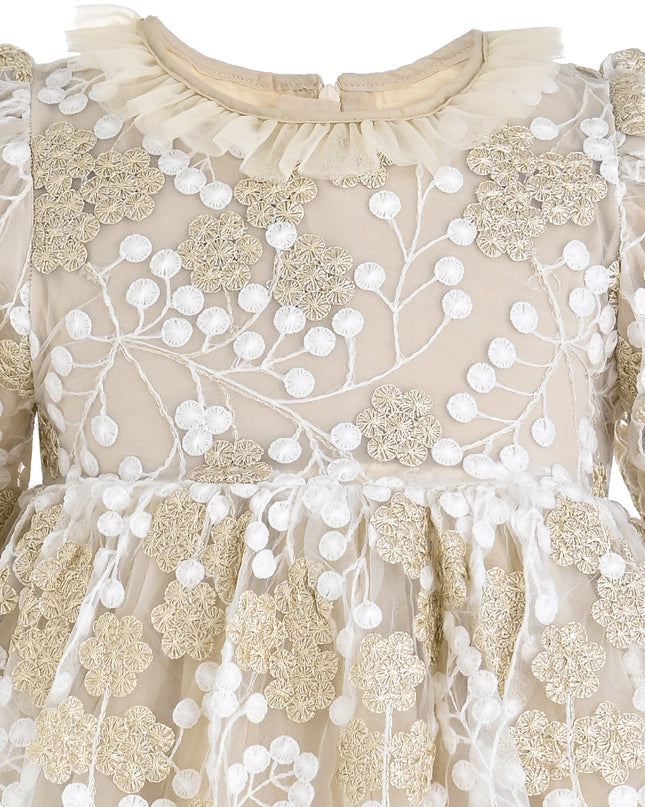 kids atelier sweet cactus Champagne Floral Embroidered Dress