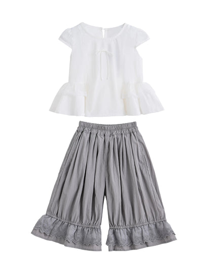 kids atelier sweet cactus Grey Ruffled Short Set