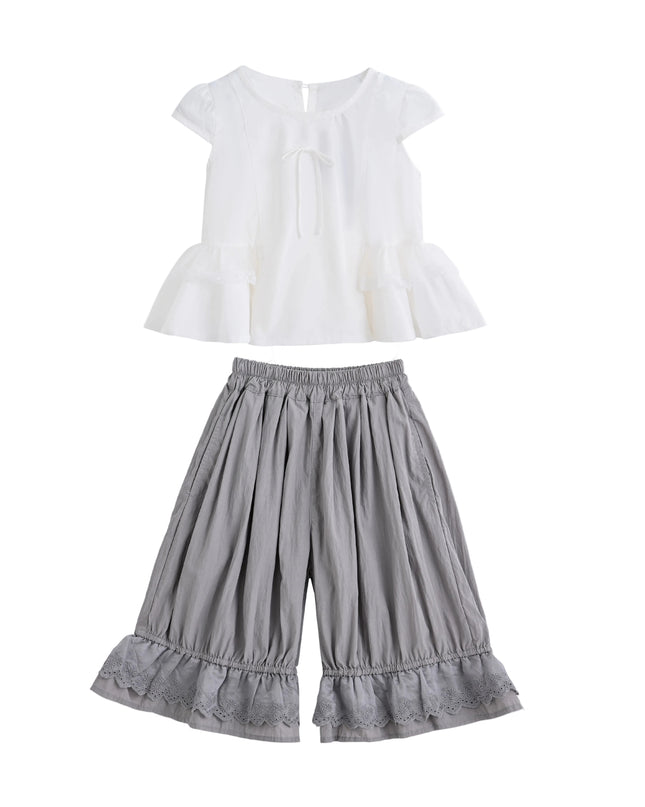 kids atelier sweet cactus Grey Ruffled Short Set