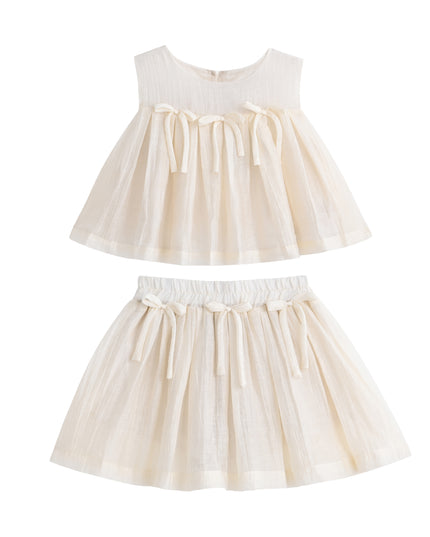 kids atelier sweet cactus Cream Bow-Tie Skirt Set