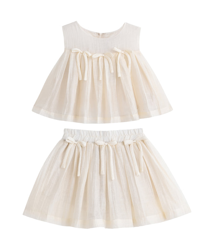 kids atelier sweet cactus Cream Bow-Tie Skirt Set