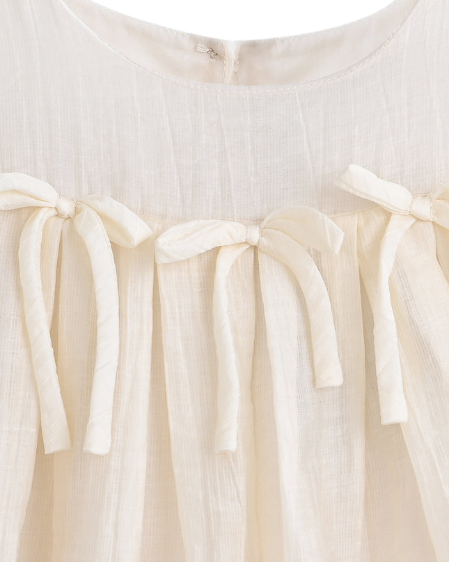 kids atelier sweet cactus Cream Bow-Tie Skirt Set