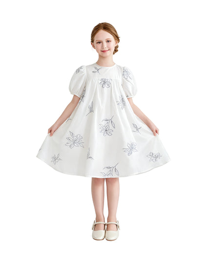 kids atelier sweetcactus Whisper Embroidered Puff-Sleeve Dress