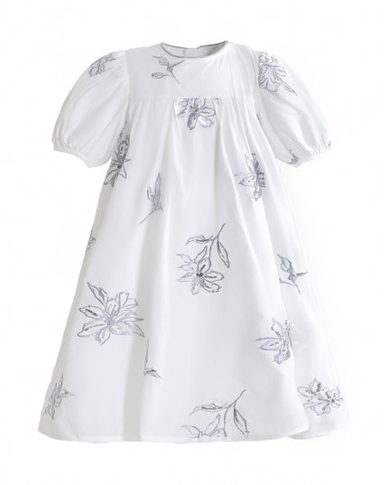 kids atelier sweetcactus Whisper Embroidered Puff-Sleeve Dress