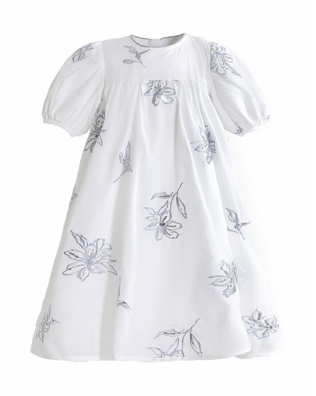 kids atelier sweetcactus Whisper Embroidered Puff-Sleeve Dress