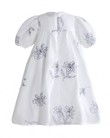 kids atelier sweetcactus Whisper Embroidered Puff-Sleeve Dress