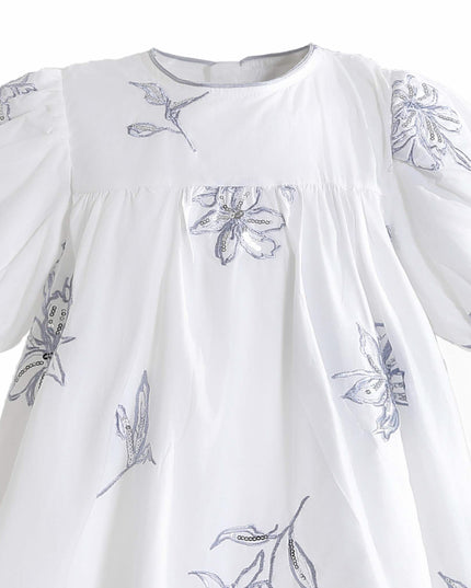 kids atelier sweetcactus Whisper Embroidered Puff-Sleeve Dress