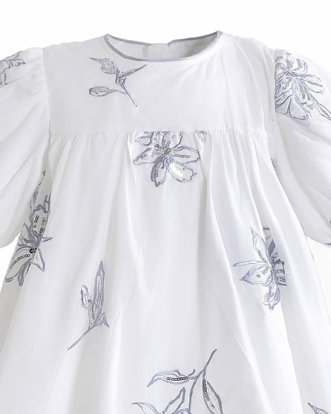 kids atelier sweetcactus Whisper Embroidered Puff-Sleeve Dress