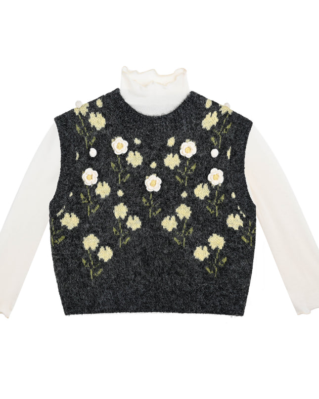 kids atelier sweet cactus Floral Knit Vest & Tulle Skirt Set
