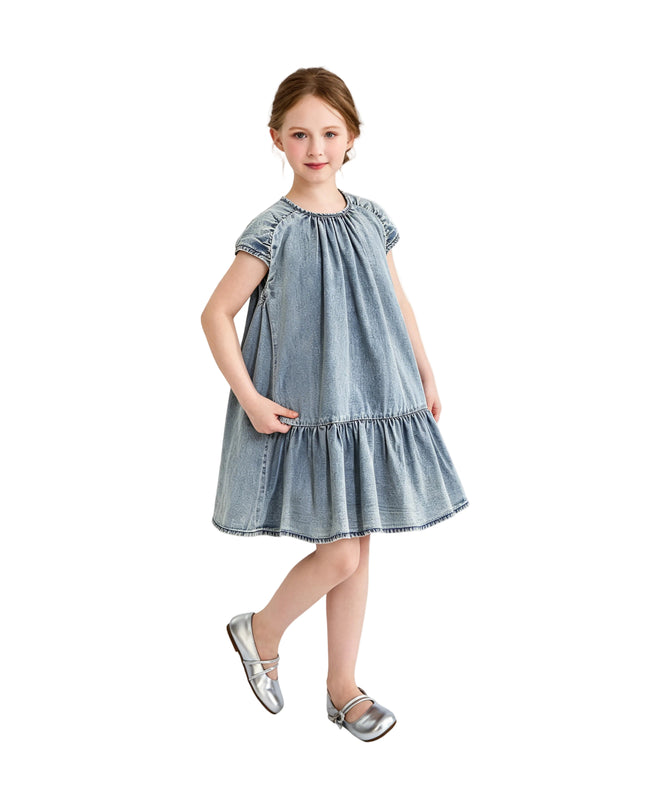 kids atelier sweet cactus Blue Denim Tiered Dress