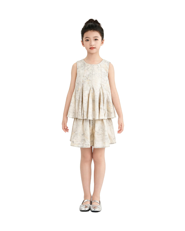 kids atelier sweet cactus Marble Pleated Two-Piece Set