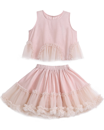 kids atelier sweet cactus Pink Tulle Ruffle Skirt Set