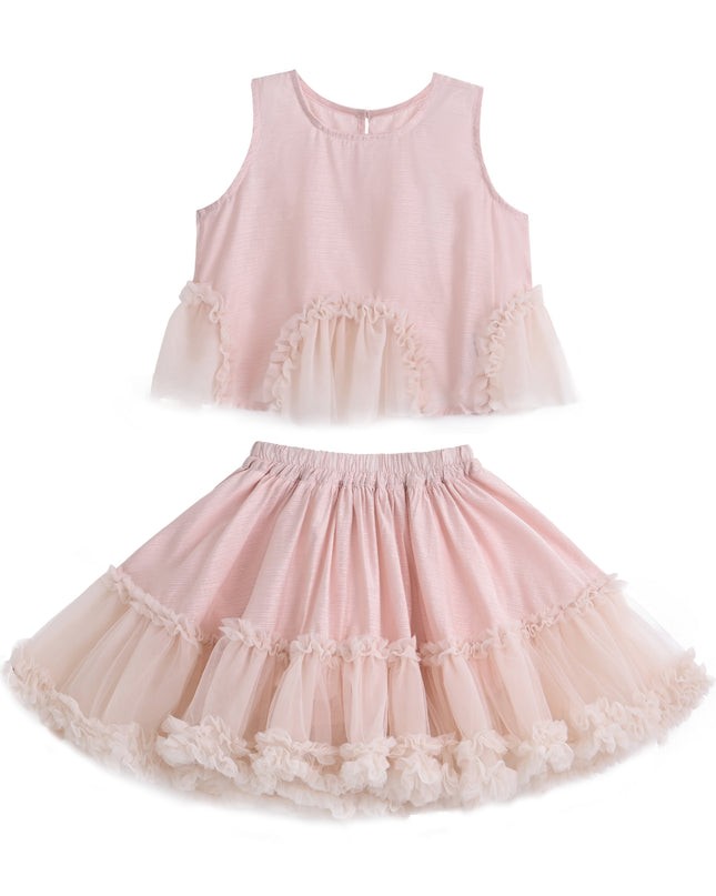 kids atelier sweet cactus Pink Tulle Ruffle Skirt Set