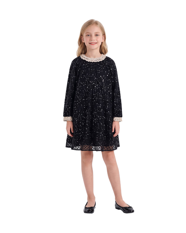 kids atelier sweet cactus Black Sequin Lace-Trim Dress