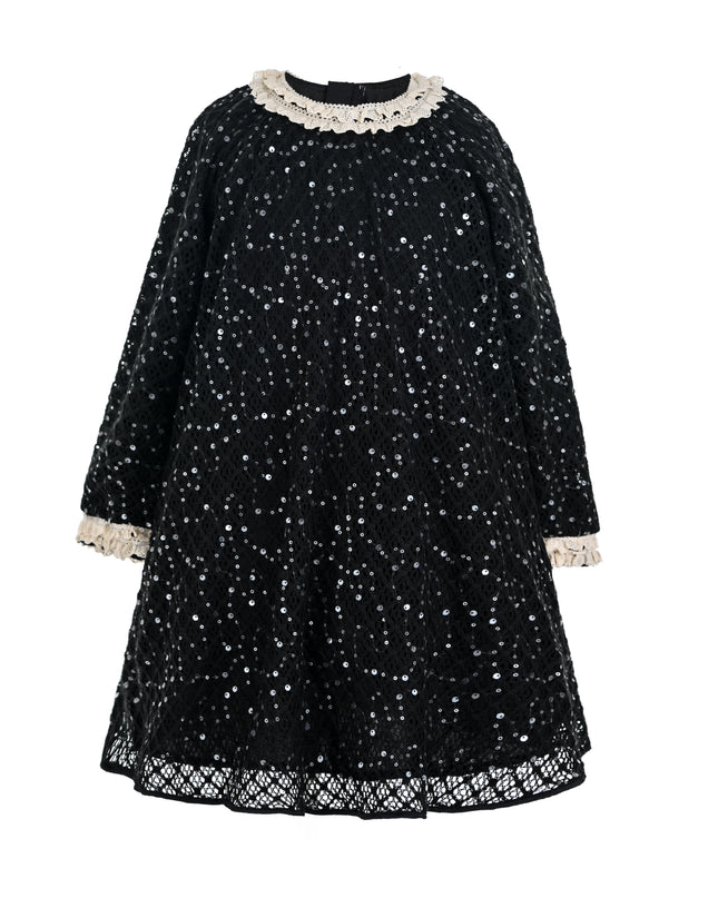 kids atelier sweet cactus Black Sequin Lace-Trim Dress