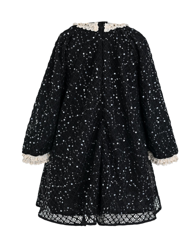 kids atelier sweet cactus Black Sequin Lace-Trim Dress