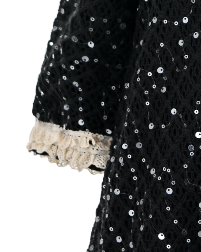 kids atelier sweet cactus Black Sequin Lace-Trim Dress