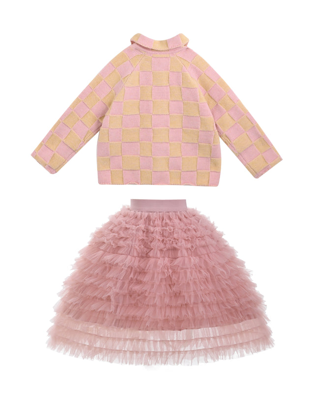 kids atelier sweet cactus Pink Checkered Jacket & Tulle Skirt Set