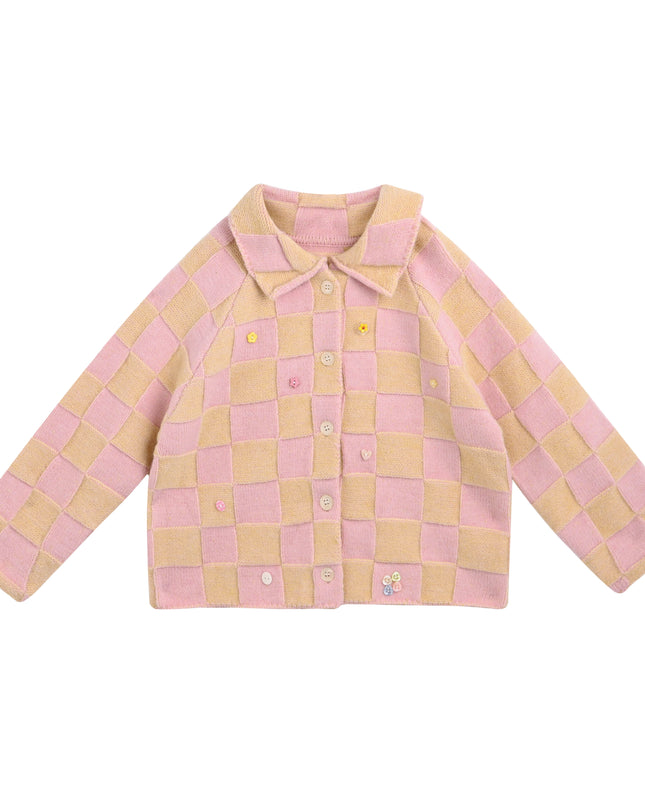 kids atelier sweet cactus Pink Checkered Jacket & Tulle Skirt Set