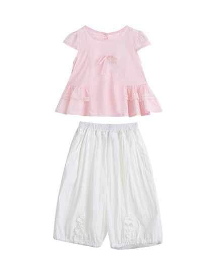 kids atelier sweet cactus Pink Lace Bow Short Set