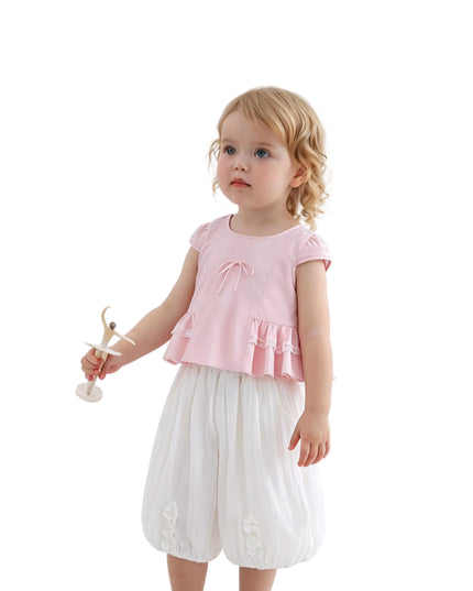 kids atelier sweet cactus Pink Lace Bow Short Set